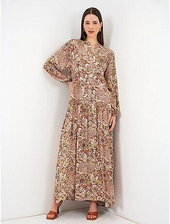 Vestido largo estampado con cuello de pico bdart