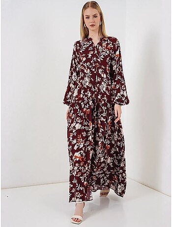 Vestido largo estampado con cuello de pico bdart