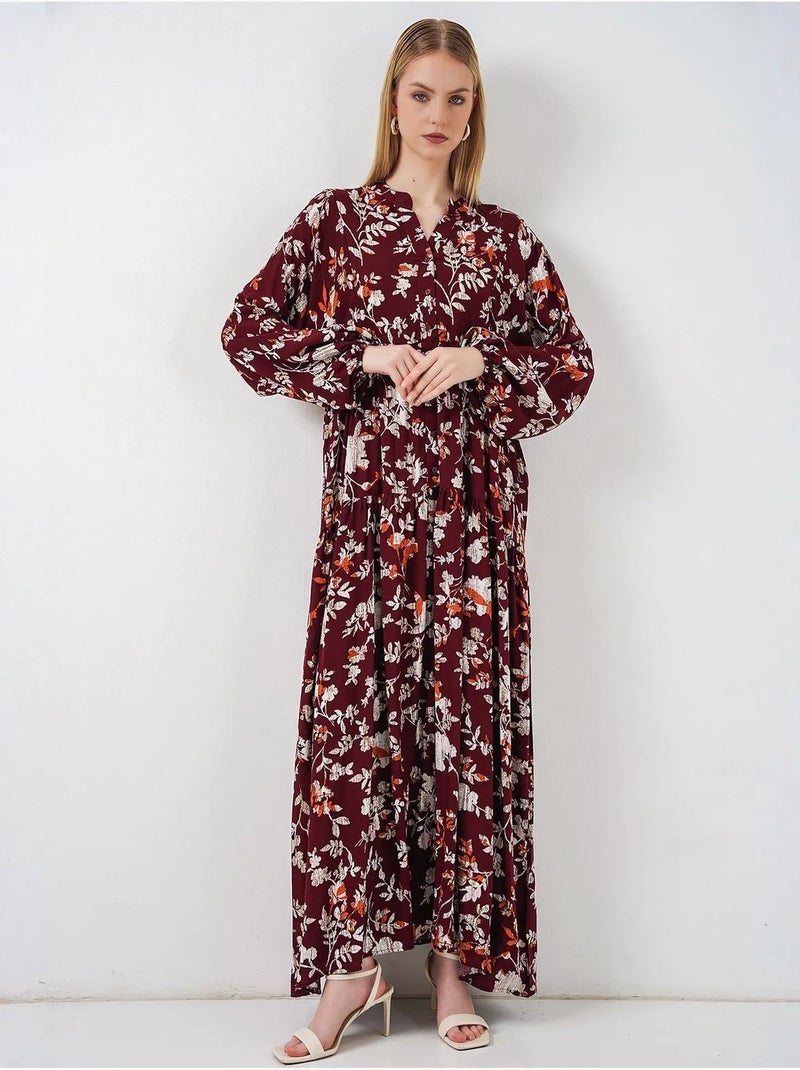 Vestido largo estampado con cuello de pico bdart Rojo oscuro - Kiabi