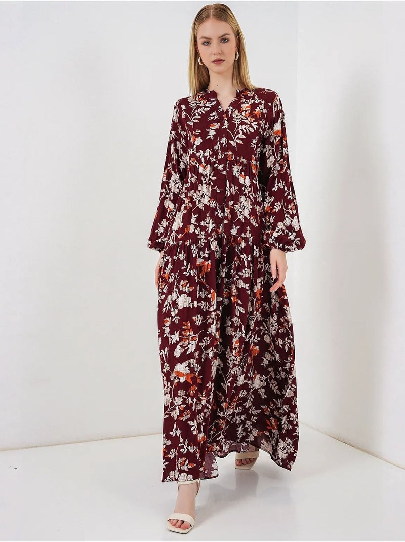 Vestido largo estampado con cuello de pico bdart Rojo oscuro - Kiabi