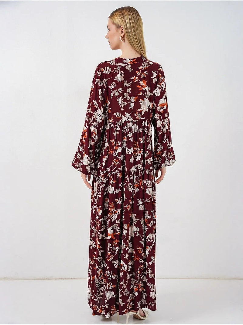 Vestido largo estampado con cuello de pico bdart Rojo oscuro - Kiabi