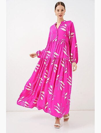 Vestido largo estampado con cuello de pico bdart