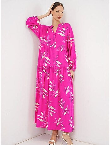 Vestido largo estampado con cuello de pico bdart