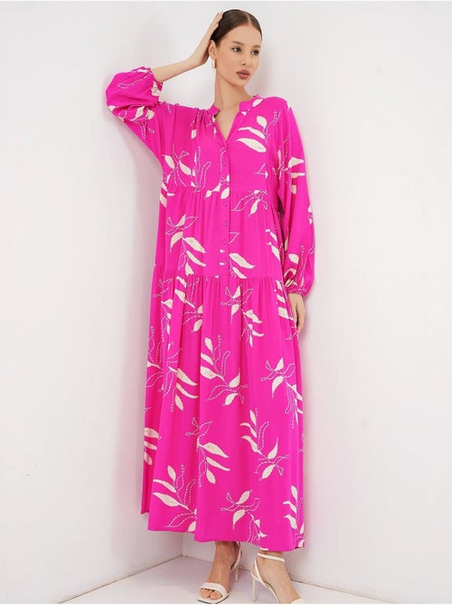Vestido largo estampado con cuello de pico bdart - Kiabi Vestido largo estampado con cuello de pico bdart - Kiabi