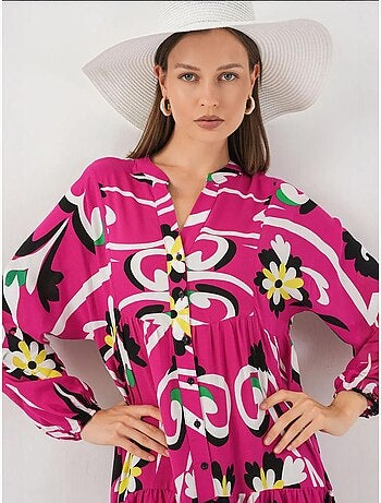 Vestido largo estampado con cuello de pico bdart