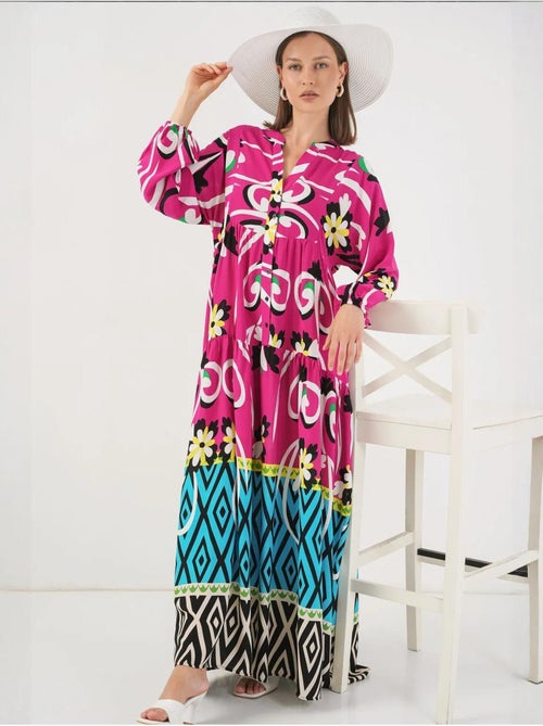 Vestido largo estampado con cuello de pico bdart - Kiabi Vestido largo estampado con cuello de pico bdart - Kiabi