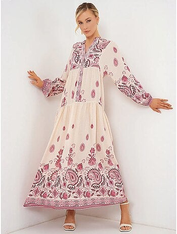 Vestido largo estampado con cuello de pico bdart
