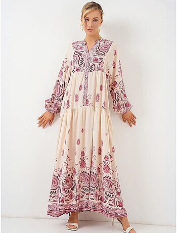 Vestido largo estampado con cuello de pico bdart
