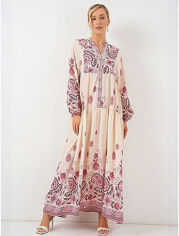 Vestido largo estampado con cuello de pico bdart