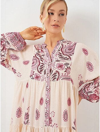 Vestido largo estampado con cuello de pico bdart