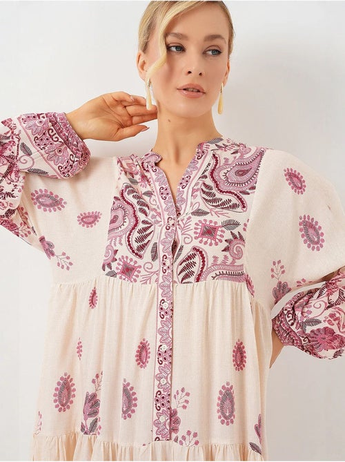 Vestido largo estampado con cuello de pico bdart - Kiabi Vestido largo estampado con cuello de pico bdart - Kiabi