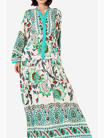 Vestido largo estampado con cuello de pico bdart