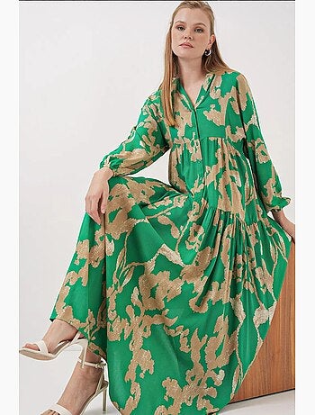 Vestido largo estampado con cuello de pico bdart
