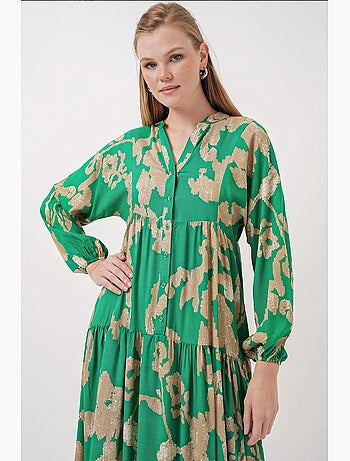 Vestido largo estampado con cuello de pico bdart