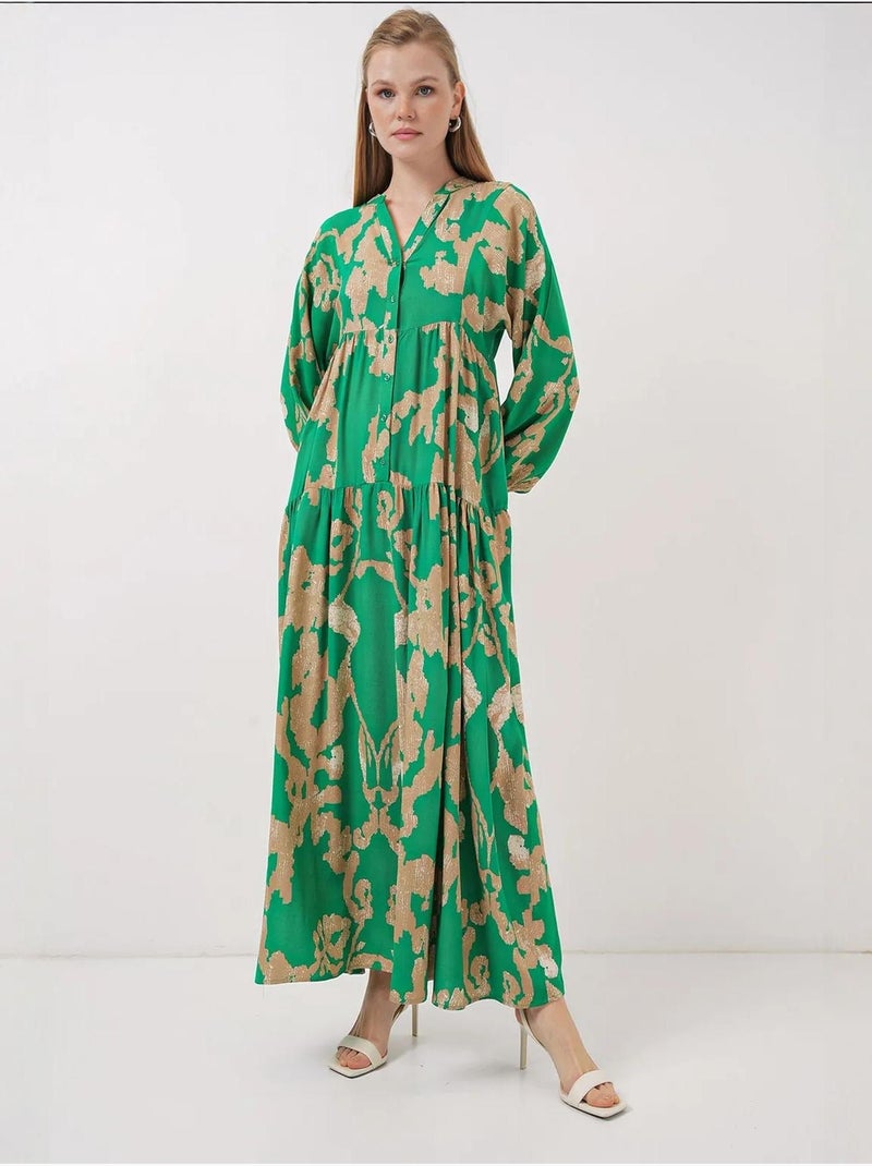 Vestido largo estampado con cuello de pico bdart Verde anís - Kiabi
