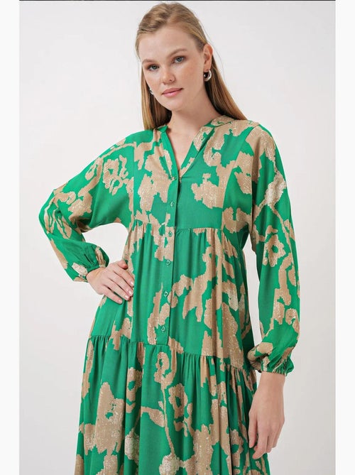 Vestido largo estampado con cuello de pico bdart - Kiabi Vestido largo estampado con cuello de pico bdart - Kiabi