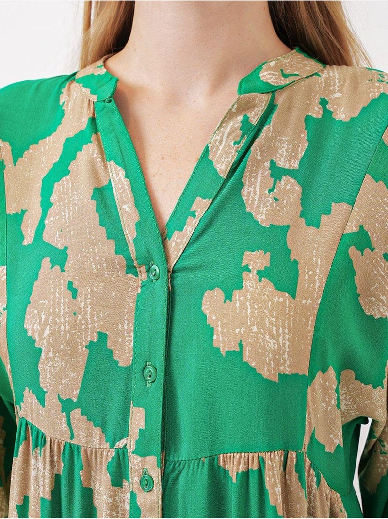 Vestido largo estampado con cuello de pico bdart Verde anís - Kiabi