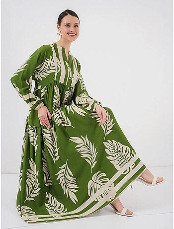 Vestido largo estampado con cuello de pico bdart