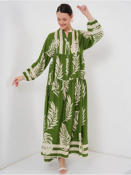 Vestido largo estampado con cuello de pico bdart - Kiabi