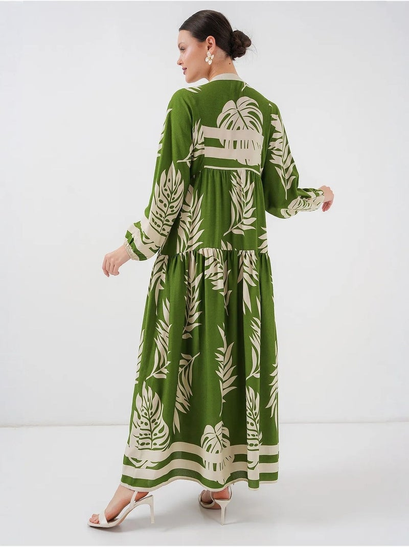 Vestido largo estampado con cuello de pico bdart Verde botella - Kiabi