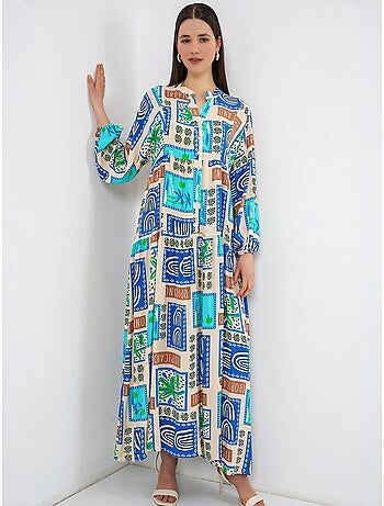 Vestido largo estampado con cuello de pico bdart