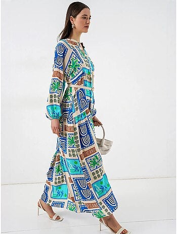 Vestido largo estampado con cuello de pico bdart