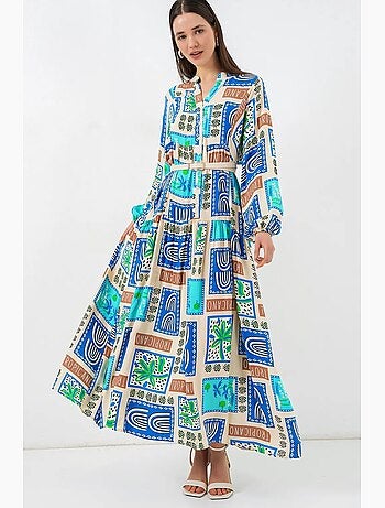 Vestido largo estampado con cuello de pico bdart
