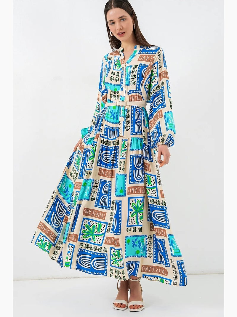Vestido largo estampado con cuello de pico bdart Verde caqui claro - Kiabi