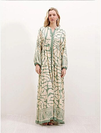 Vestido largo estampado con cuello de pico bdart