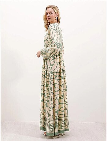 Vestido largo estampado con cuello de pico bdart
