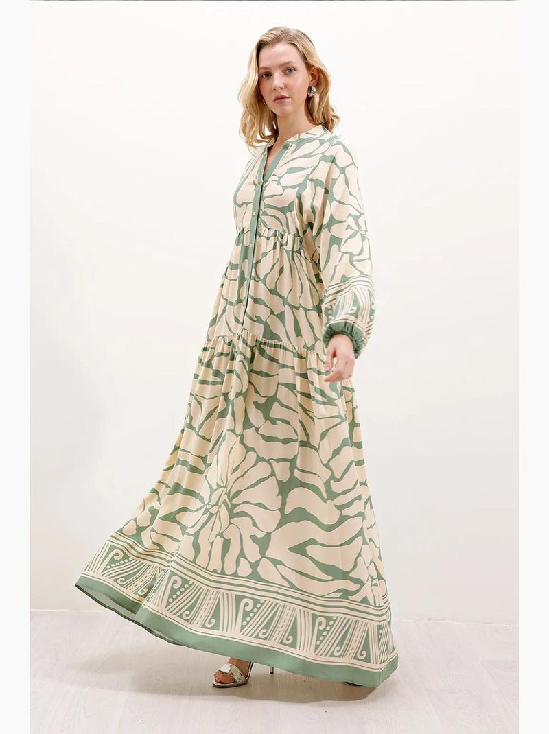 Vestido largo estampado con cuello de pico bdart Verde claro - Kiabi