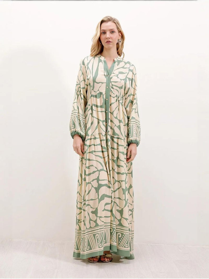 Vestido largo estampado con cuello de pico bdart Verde claro - Kiabi