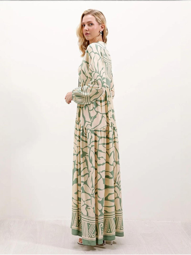 Vestido largo estampado con cuello de pico bdart Verde claro - Kiabi