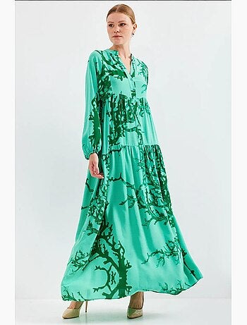 Vestido largo estampado con cuello de pico bdart