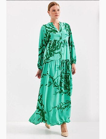 Vestido largo estampado con cuello de pico bdart