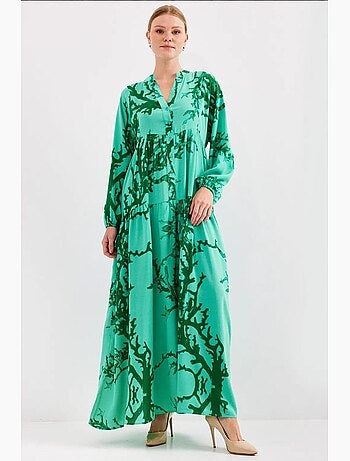 Vestido largo estampado con cuello de pico bdart