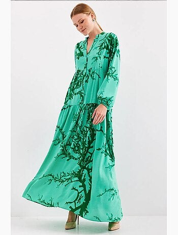 Vestido largo estampado con cuello de pico bdart