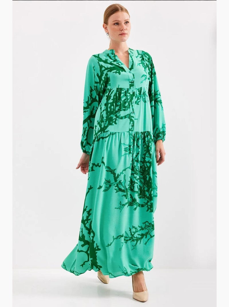 Vestido largo estampado con cuello de pico bdart Verde esmeralda - Kiabi