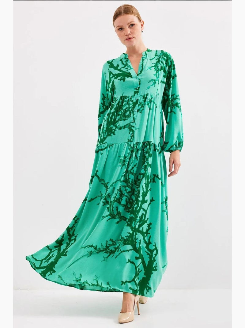 Vestido largo estampado con cuello de pico bdart Verde esmeralda - Kiabi