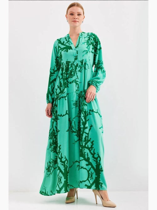 Vestido largo estampado con cuello de pico bdart - Kiabi