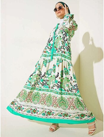 Vestido largo estampado con cuello de pico bdart