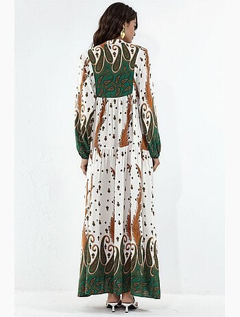 Vestido largo estampado con cuello de pico bdart