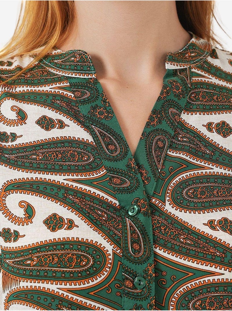 Vestido largo estampado con cuello de pico bdart Verde oliva - Kiabi