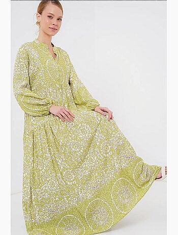 Vestido largo estampado con cuello de pico bdart