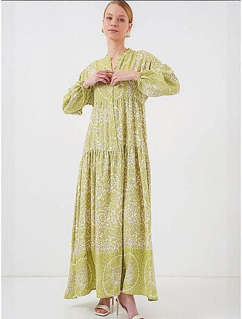 Vestido largo estampado con cuello de pico bdart