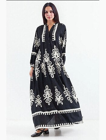 Vestido largo estampado con cuello de pico bdart