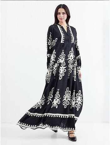 Vestido largo estampado con cuello de pico bdart
