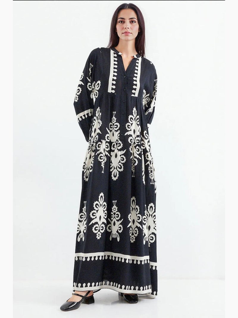 Vestido largo estampado con cuello de pico bdart Violeta berenjena - Kiabi