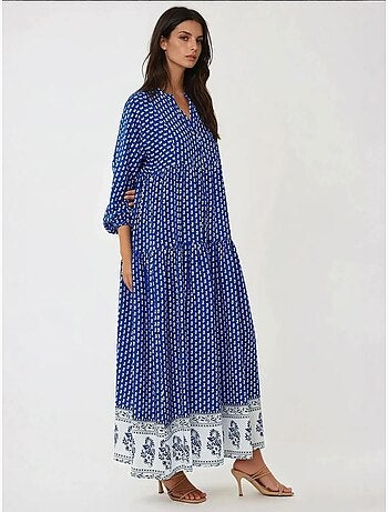 Vestido largo estampado con cuello en v hiccup