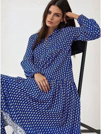 Vestido largo estampado con cuello en v hiccup